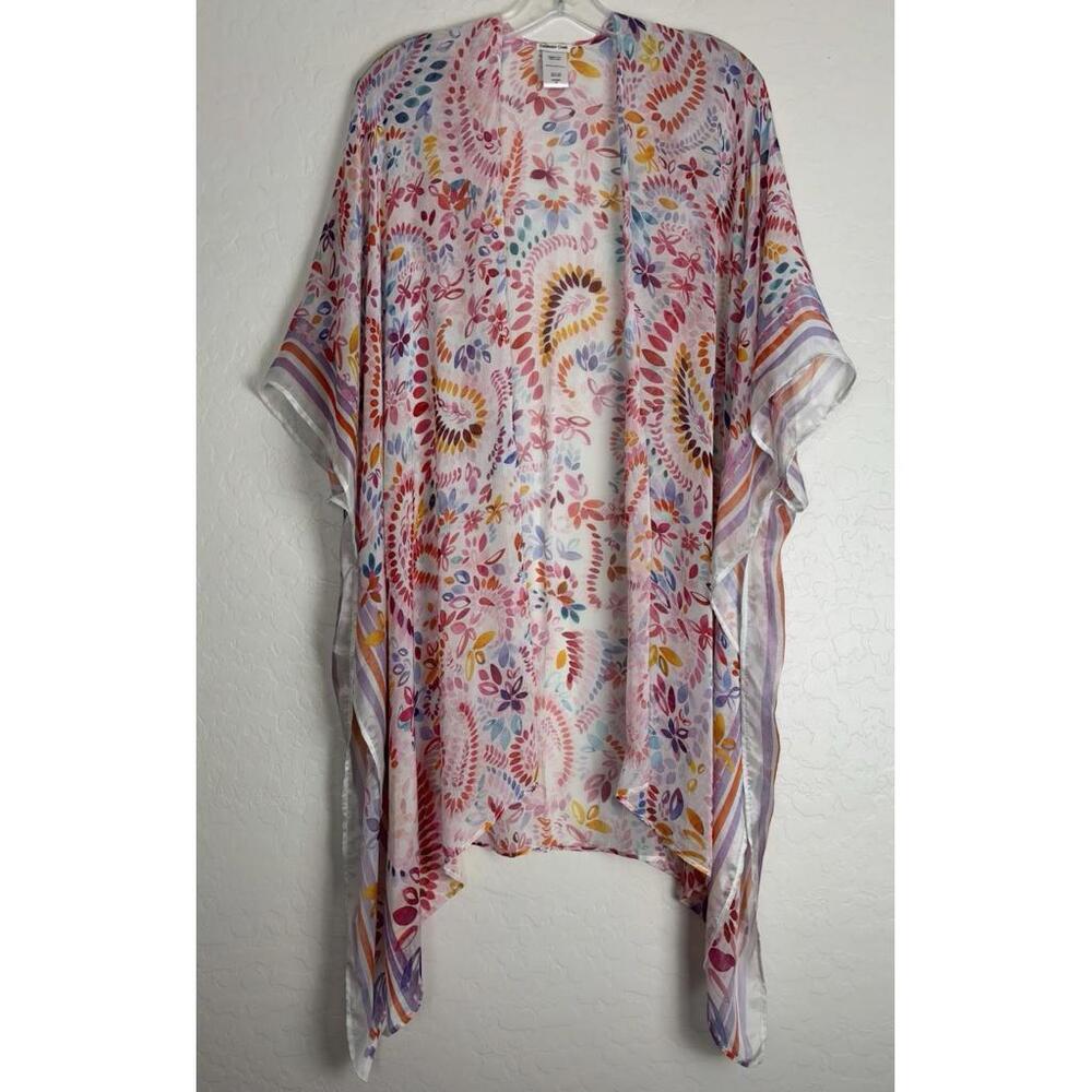 Coldwater Creek Rainbow Floral Sheer‎ Open Kimono OS 1465